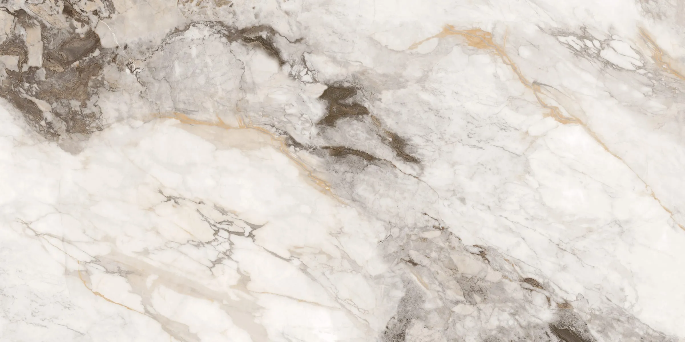 Amber Calacatta printed-surface quartz slab, full-surface swatch