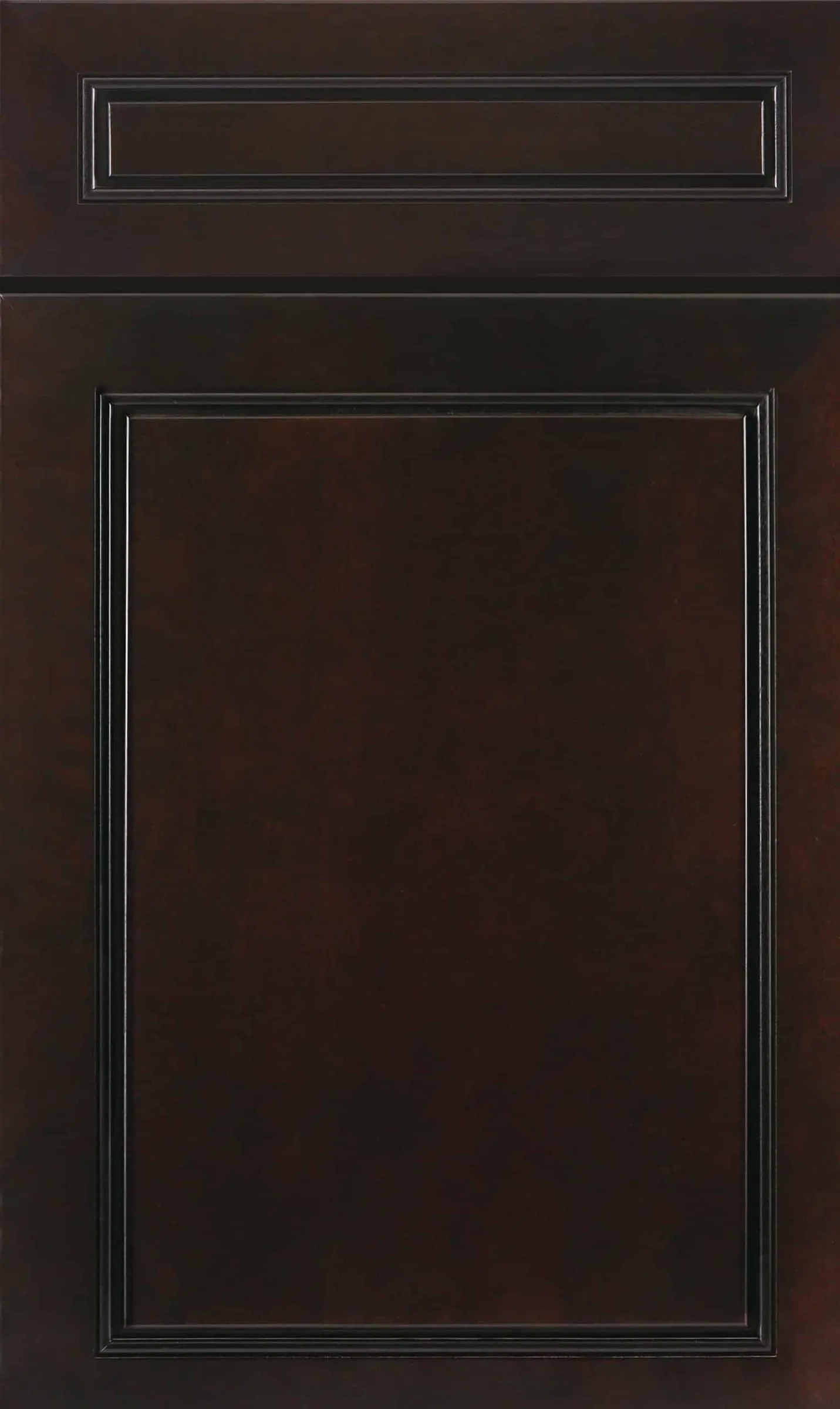 Dark espresso-stained raised-panel door with applied molding