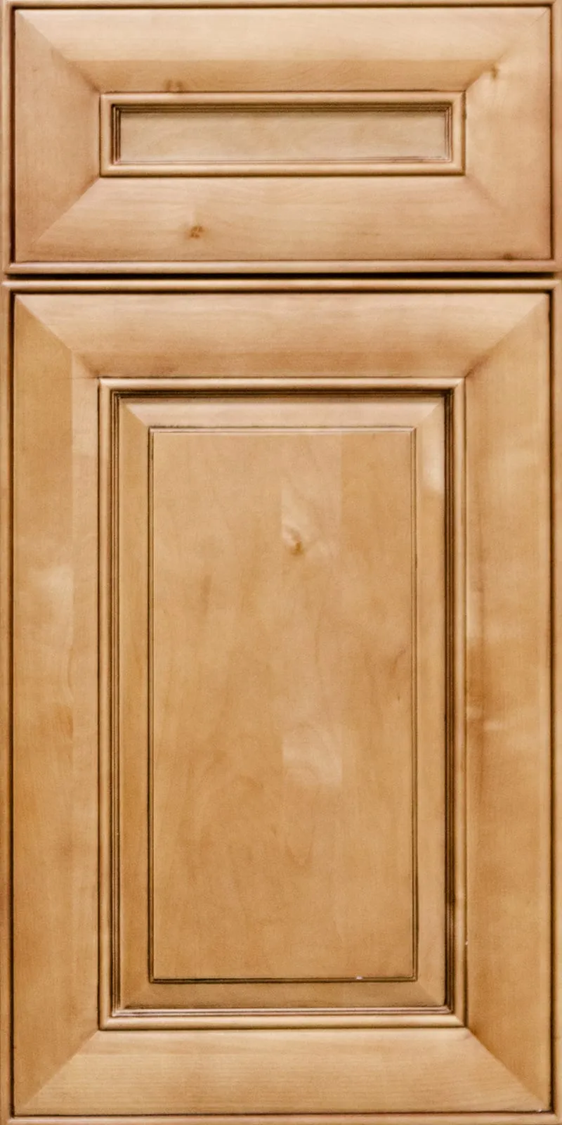 Ginger Square door and drawer front, warm honey-tan stained maple with a mitered raised panel