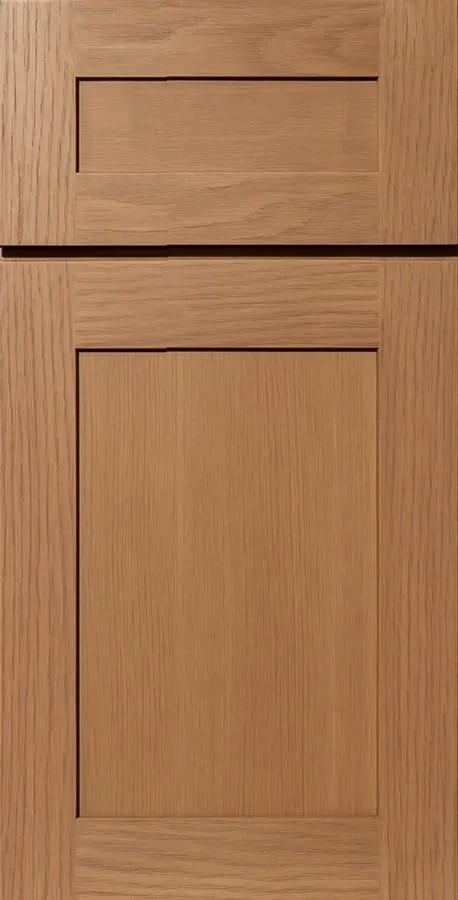 Natural oak shaker cabinet door and drawer front with visible grain