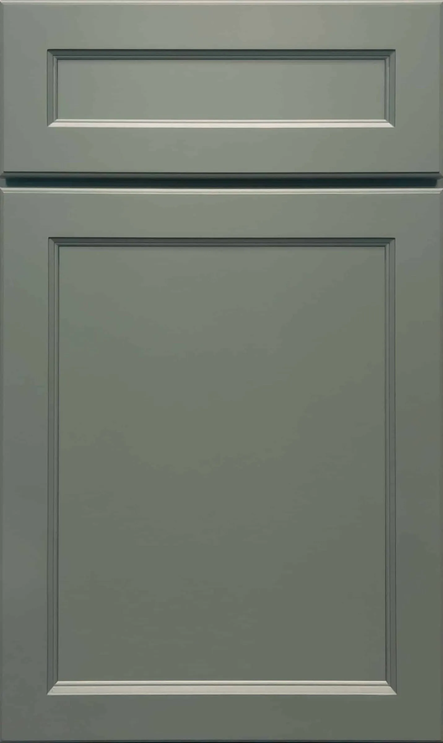 Muted sage-green painted door with a recessed panel and stepped inner frame